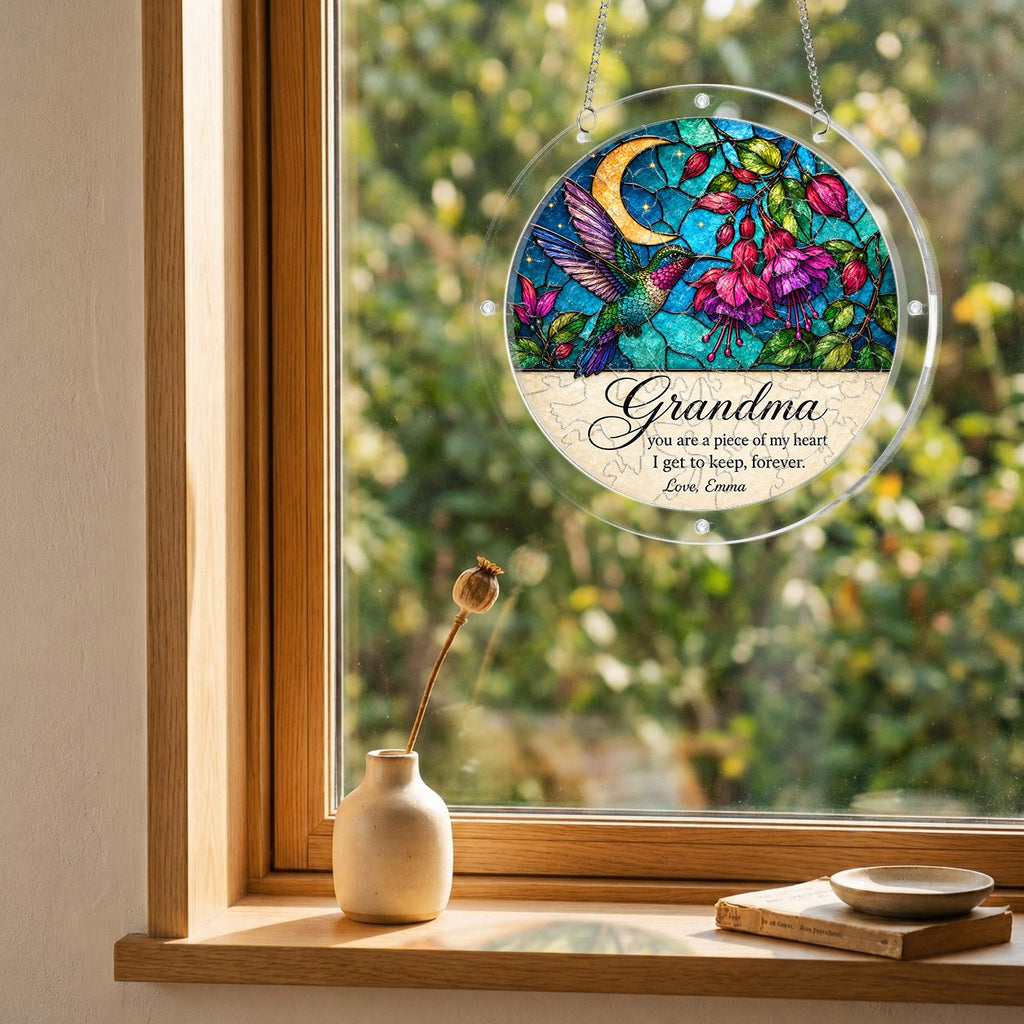 Personalized Grandma Hummingbird Acrylic Puzzle Suncatcher