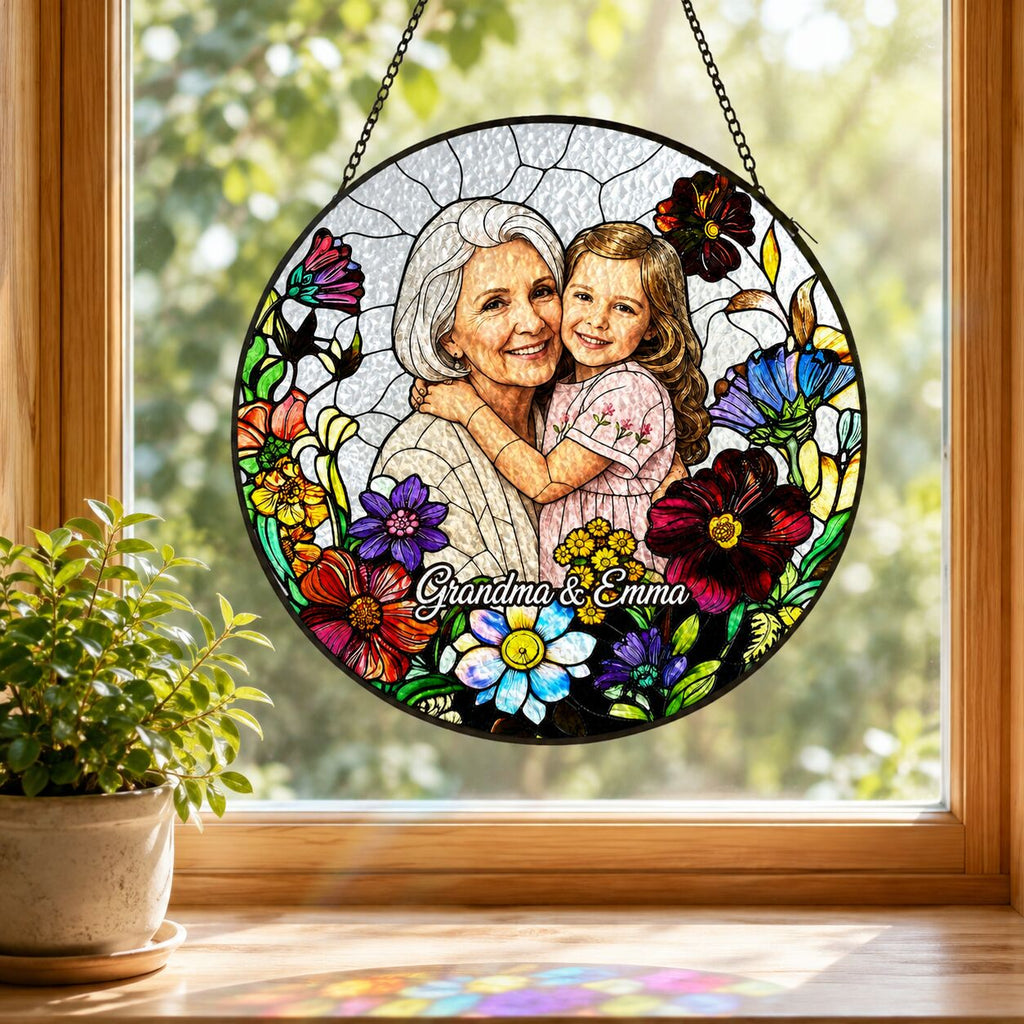Personalized Wildflower Photo Stained Glass Suncatcher