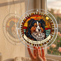 Dog memorial puzzle suncatcher held up to a sunlit window