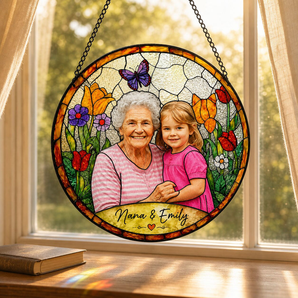 Personalized Spring Garden Photo Stained Glass Suncatcher