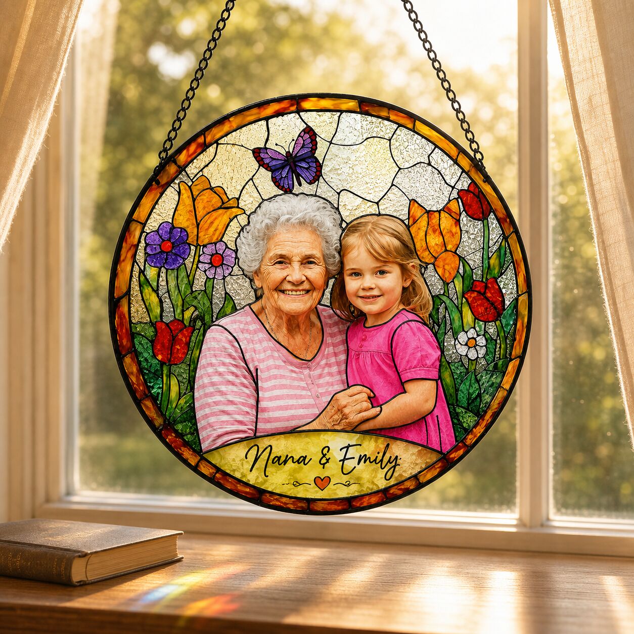 Personalized Spring Garden Photo Stained Glass Suncatcher