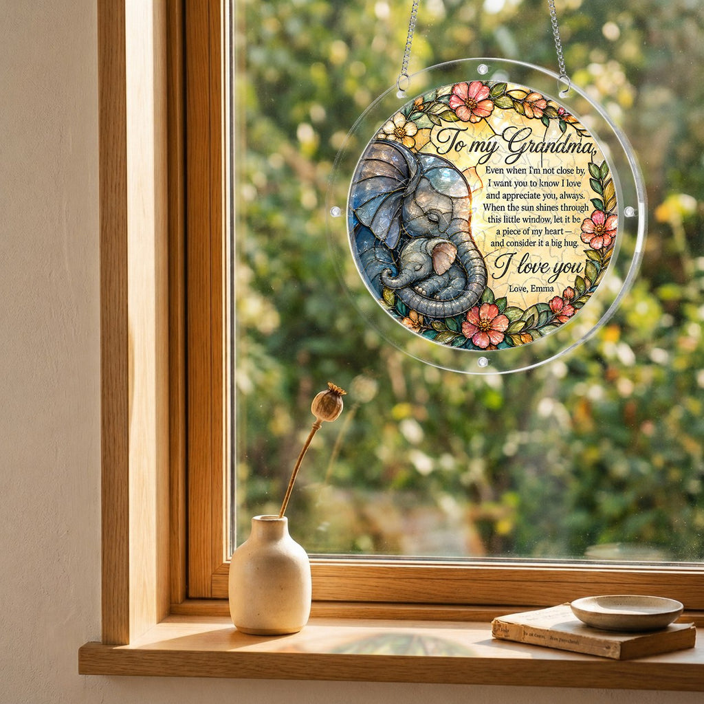 Personalized Grandma Elephant Acrylic Puzzle Suncatcher