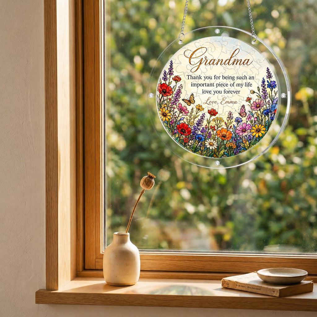 Personalized Grandma Wildflower Acrylic Puzzle Suncatcher