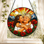 Personalized Poppy Sunrise Photo Stained Glass Suncatcher