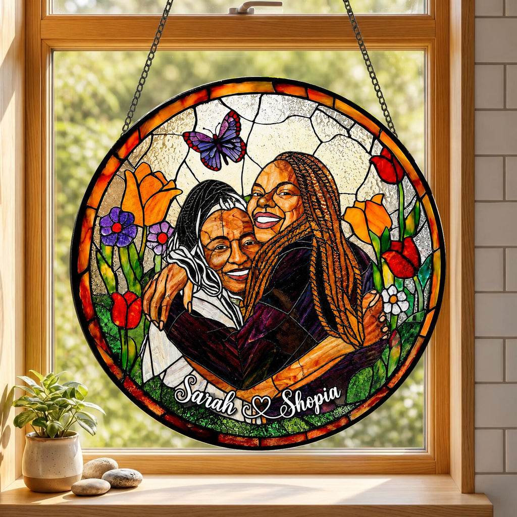 Personalized Butterfly Garden Photo Stained Glass Suncatcher