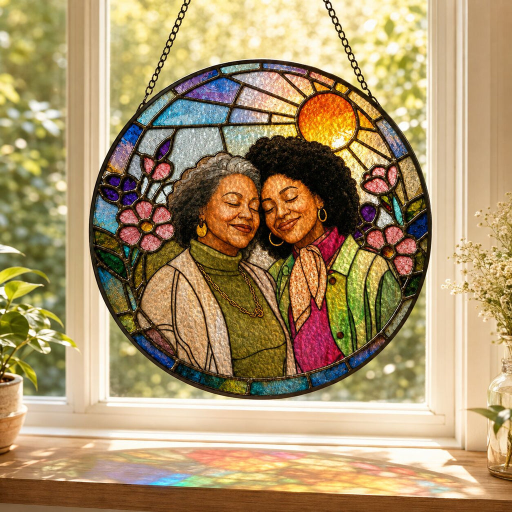 Personalized Blossom Sunrise Photo Stained Glass Suncatcher