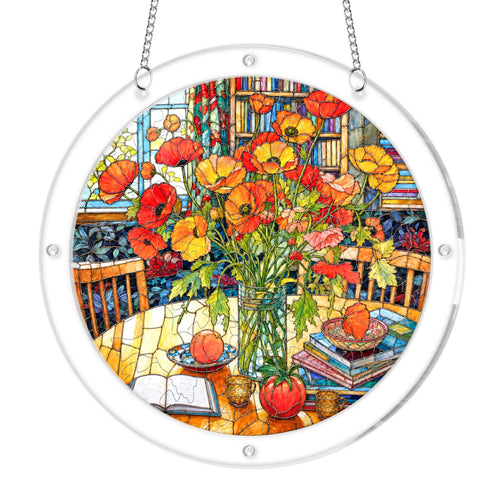 Cottage Red Poppy Acrylic Puzzle Suncatcher