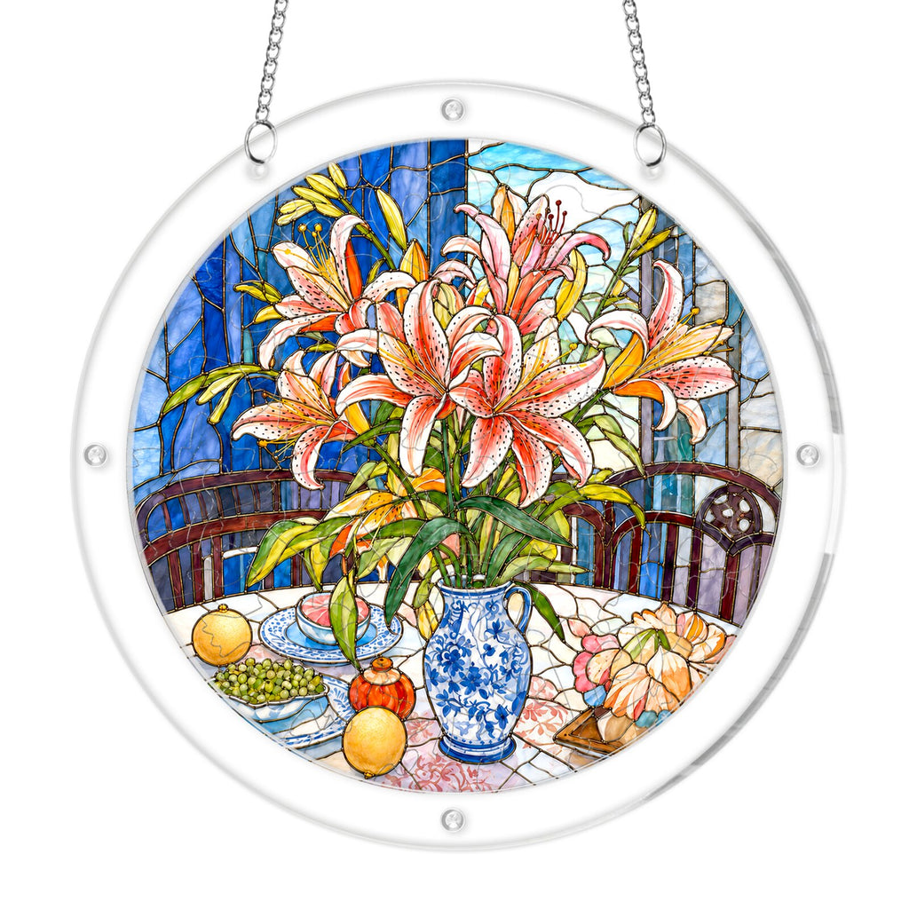 Pink Stargazer Lily Acrylic Puzzle Suncatcher