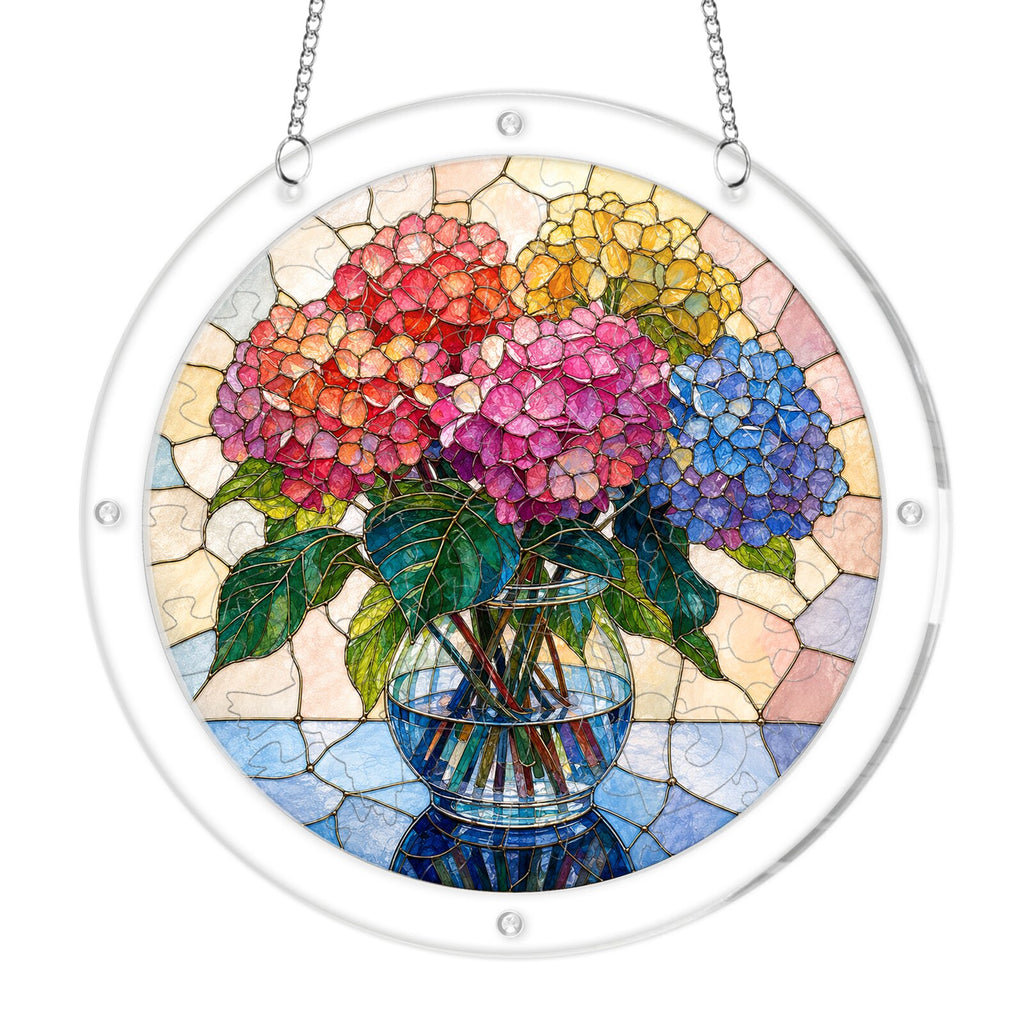 Blushing Hydrangea Acrylic Puzzle Suncatcher