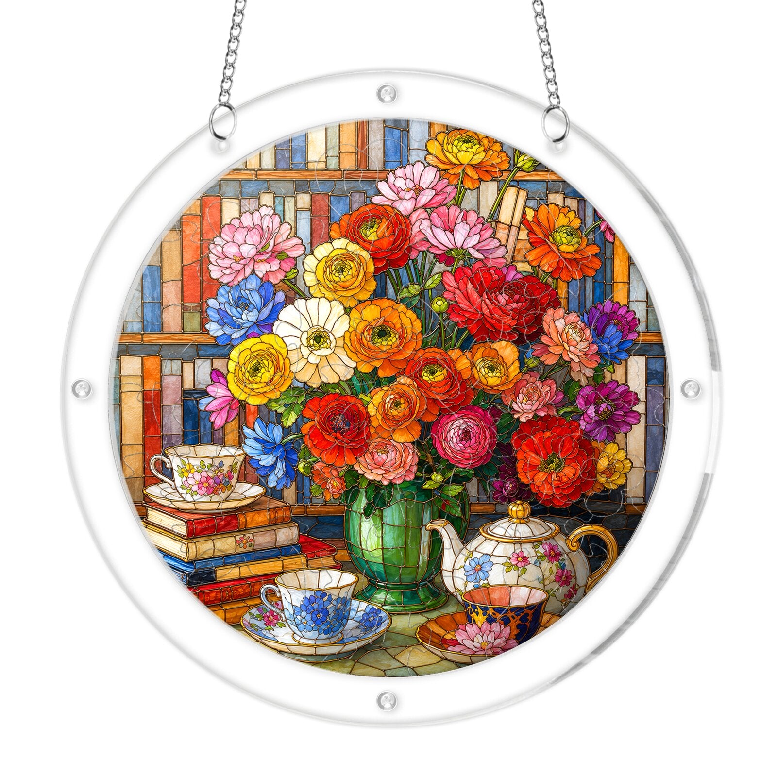 Ranunculus Floral Teatime Acrylic Puzzle Suncatcher