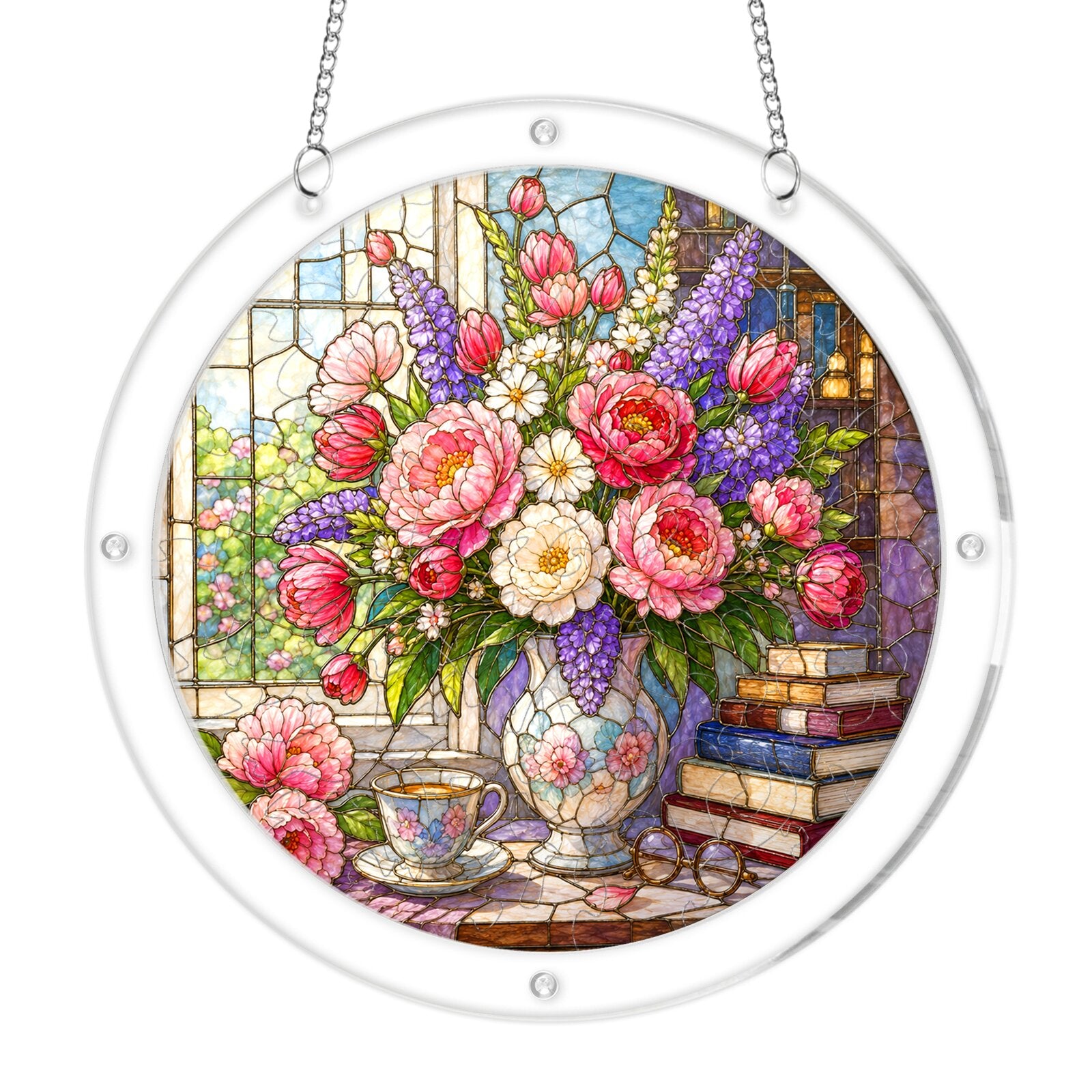 Peony &amp; Larkspur Acrylic Puzzle Suncatcher