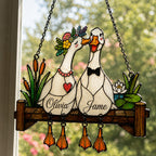 Personalized Goose Couple Wedding Fence Holographic Acrylic Suncatcher