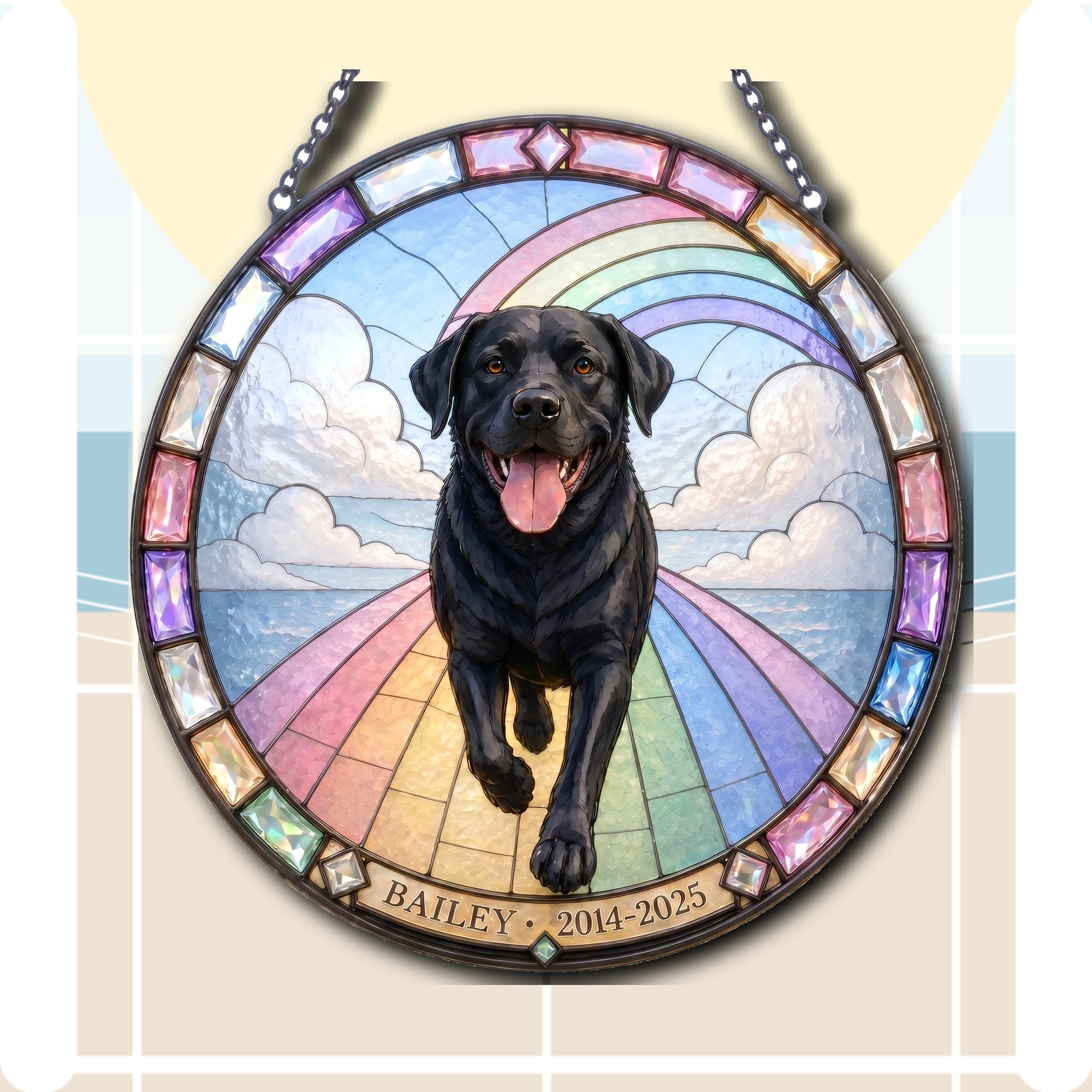 Personalized Pet Memorial Suncatcher – Rainbow Bridge Photo