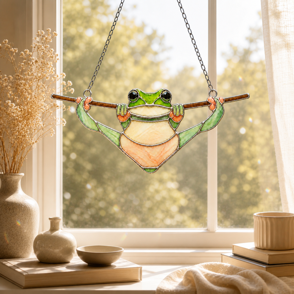 Tree Frog Hanging on a Branch Holographic Acrylic Suncatcher