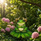 Frog & Snail Friends on Leaf Holographic Acrylic Suncatcher