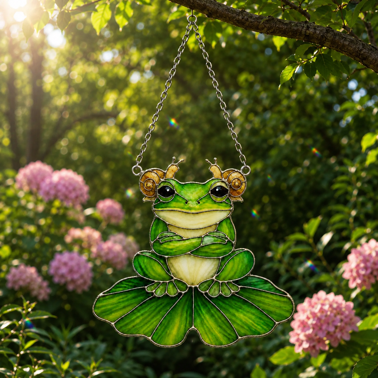 Frog & Snail Friends on Leaf Holographic Acrylic Suncatcher
