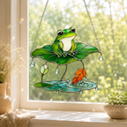 Frog Under Lotus Leaf Umbrella Holographic Acrylic Suncatcher