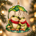Frog Couple Under One Little Leaf Acrylic Christmas Ornament