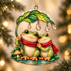 Frog Couple Under One Little Leaf Acrylic Christmas Ornament