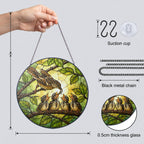Mother Bird Feeding Chicks Stained Glass Suncatcher