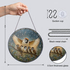 Mother Sparrow Sheltering Chicks Stained Glass Suncatcher