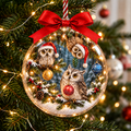 Three Owls in Santa Hats Snowy Christmas Bauble Ornament