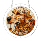 Dog memorial acrylic puzzle suncatcher on a clear round frame with hanging chain