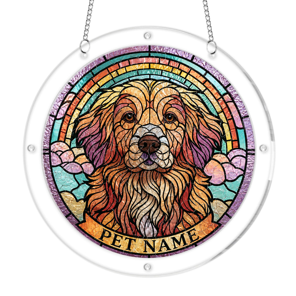Dog memorial acrylic puzzle suncatcher on a clear round frame