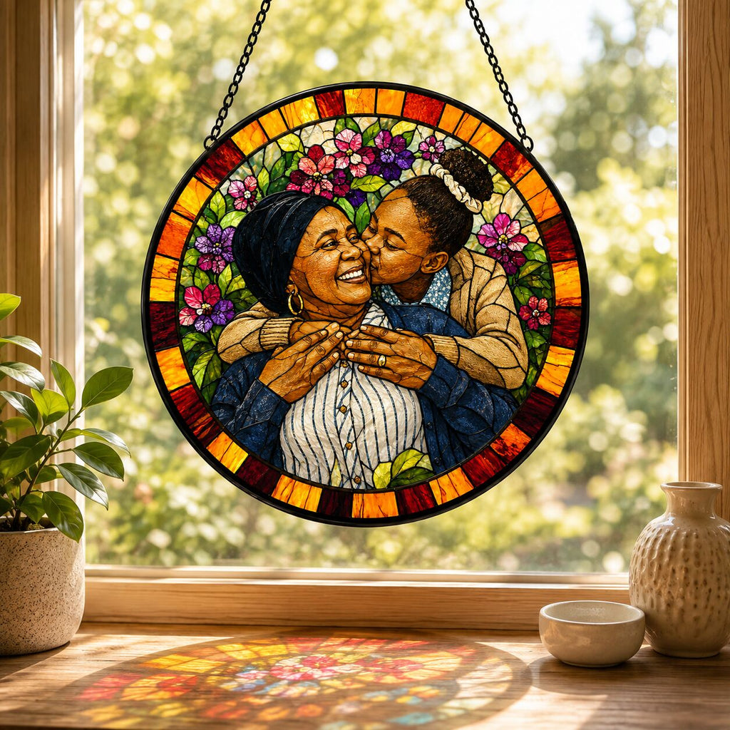 Personalized Floral Mosaic Photo Stained Glass Suncatcher