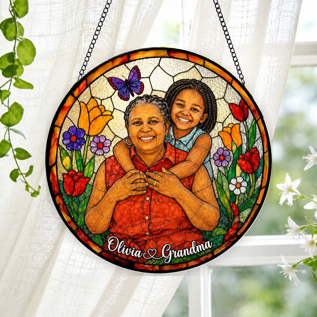 Personalized Butterfly Garden Photo Stained Glass Suncatcher