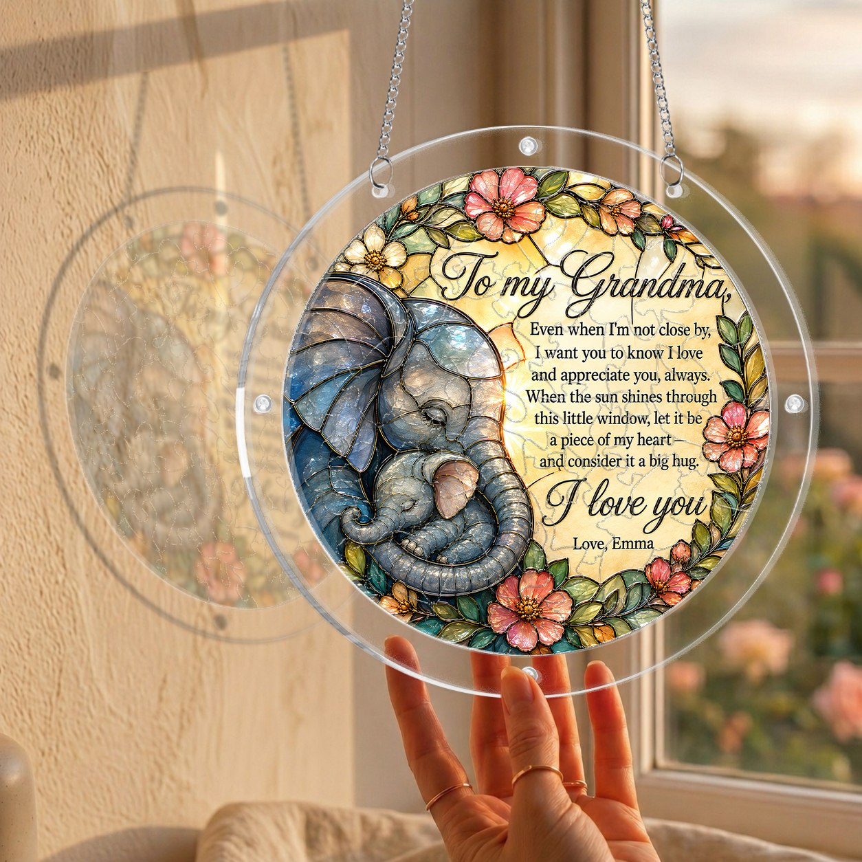 Personalized Grandma Elephant Acrylic Puzzle Suncatcher