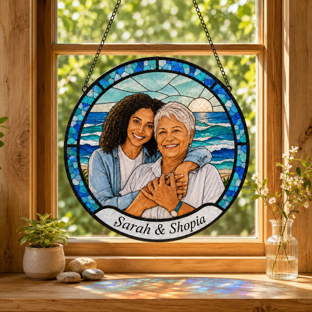 Personalized Ocean Photo Stained Glass Suncatcher