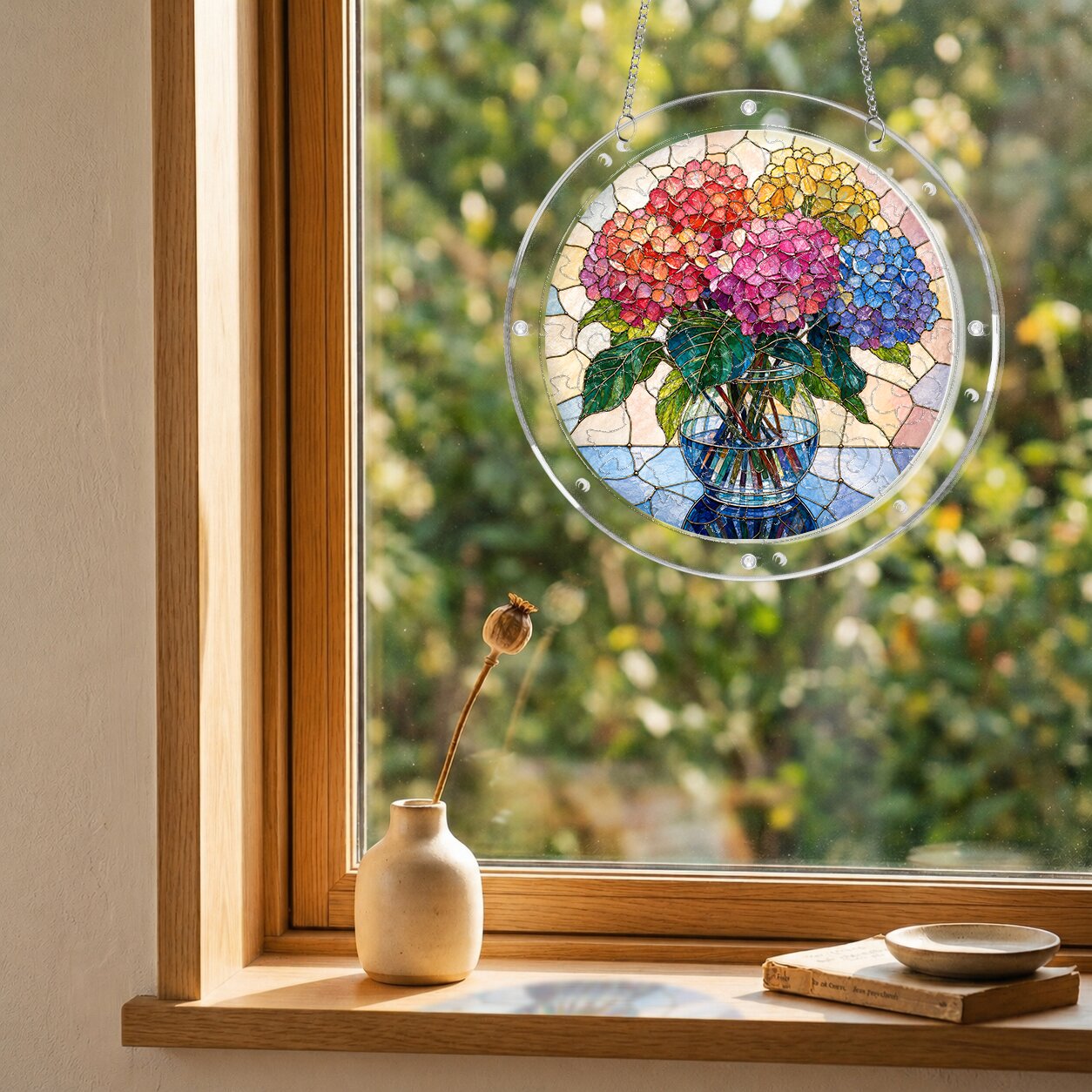 Blushing Hydrangea Acrylic Puzzle Suncatcher