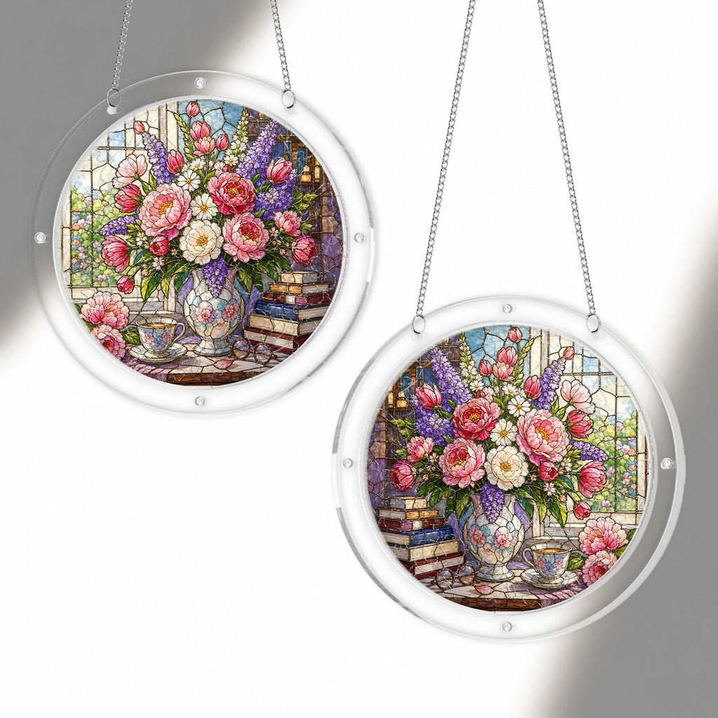 Peony &amp; Larkspur Acrylic Puzzle Suncatcher