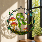 Dancing Frog Couple with Mushrooms Holographic Acrylic Suncatcher