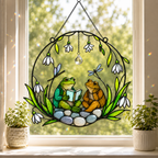 Frog Couple Reading a Book Holographic Acrylic Suncatcher