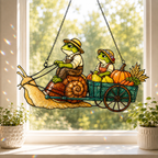 Frog Couple Pumpkin Harvest Snail Cart Holographic Acrylic Suncatcher