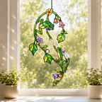 Frog Couple on Flower Vine Holographic Acrylic Suncatcher