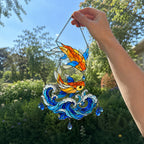 Koi Fish Couple Ocean Wave Holographic Acrylic Suncatcher