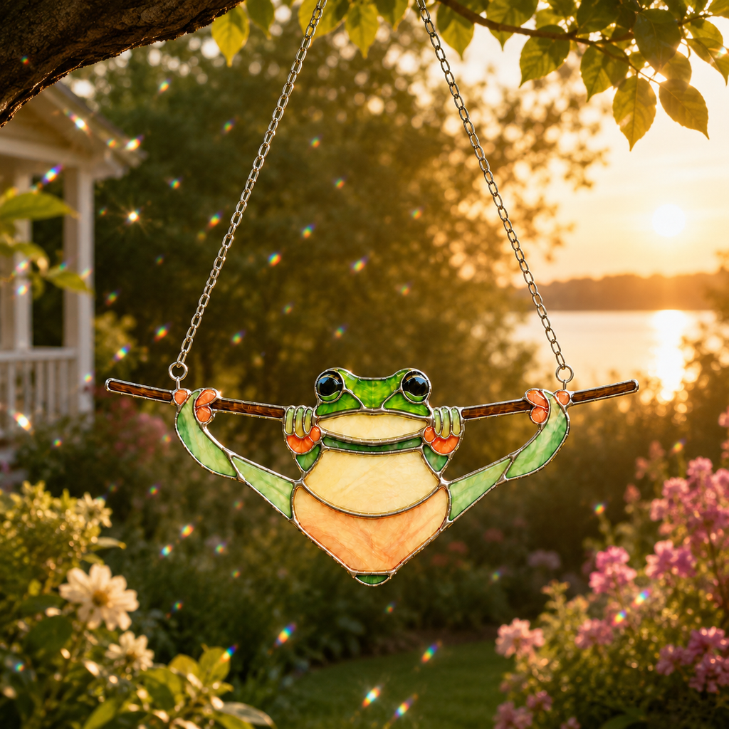Tree Frog Hanging on a Branch Holographic Acrylic Suncatcher