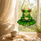 Frog & Snail Friends on Leaf Holographic Acrylic Suncatcher