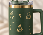 Christmas Frog 40 oz Tumbler with Handle & Straw — Santa Hat Frogs, Candy Canes, White or Light Pink