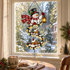 Personalized Snowman with Lantern & Winding Village Holographic Acrylic Suncatcher