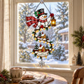 Personalized Snowman with Lantern & Winding Village Holographic Acrylic Suncatcher