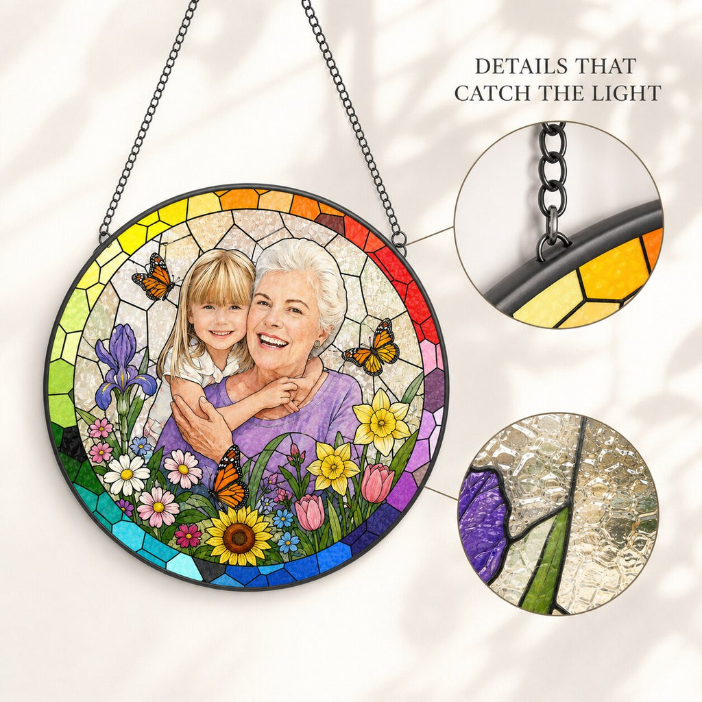Personalized Rainbow Garden Photo Stained Glass Suncatcher