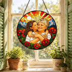 Personalized Poppy Sunrise Photo Stained Glass Suncatcher
