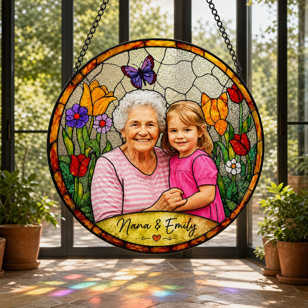 Personalized Spring Garden Photo Stained Glass Suncatcher