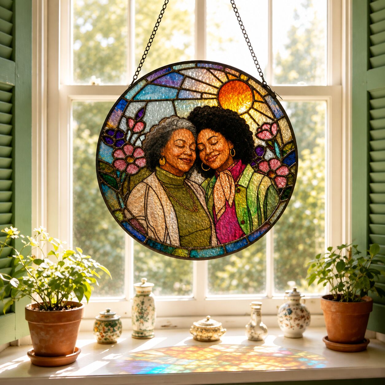 Personalized Blossom Sunrise Photo Stained Glass Suncatcher