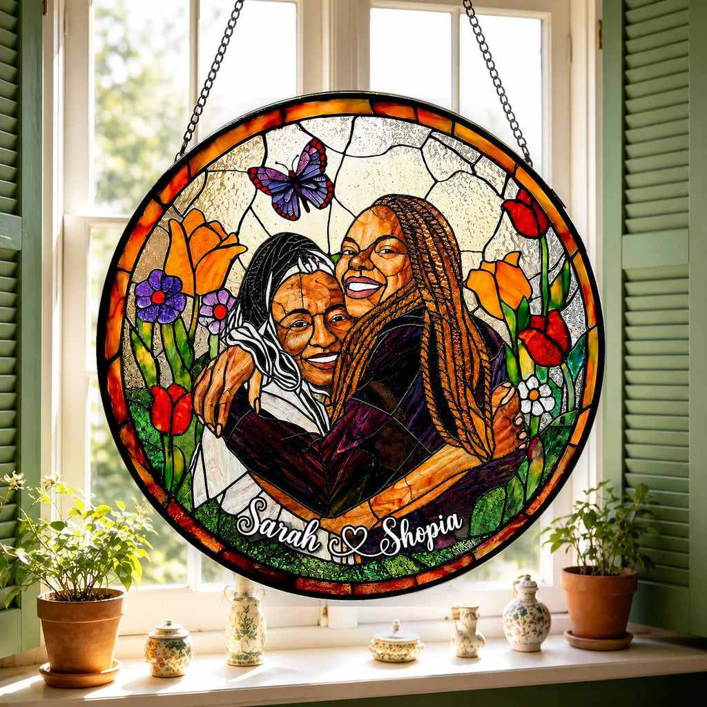 Personalized Butterfly Garden Photo Stained Glass Suncatcher