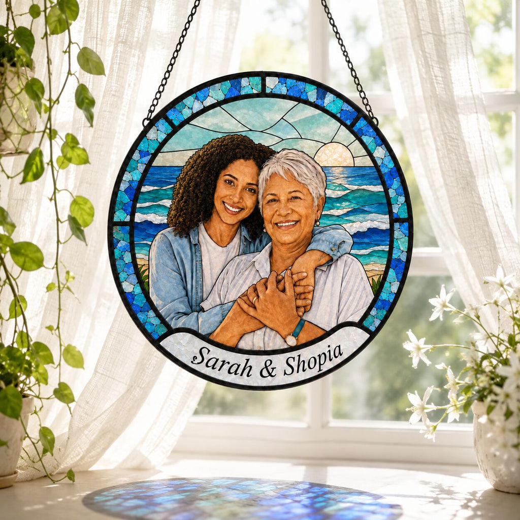 Personalized Ocean Photo Stained Glass Suncatcher
